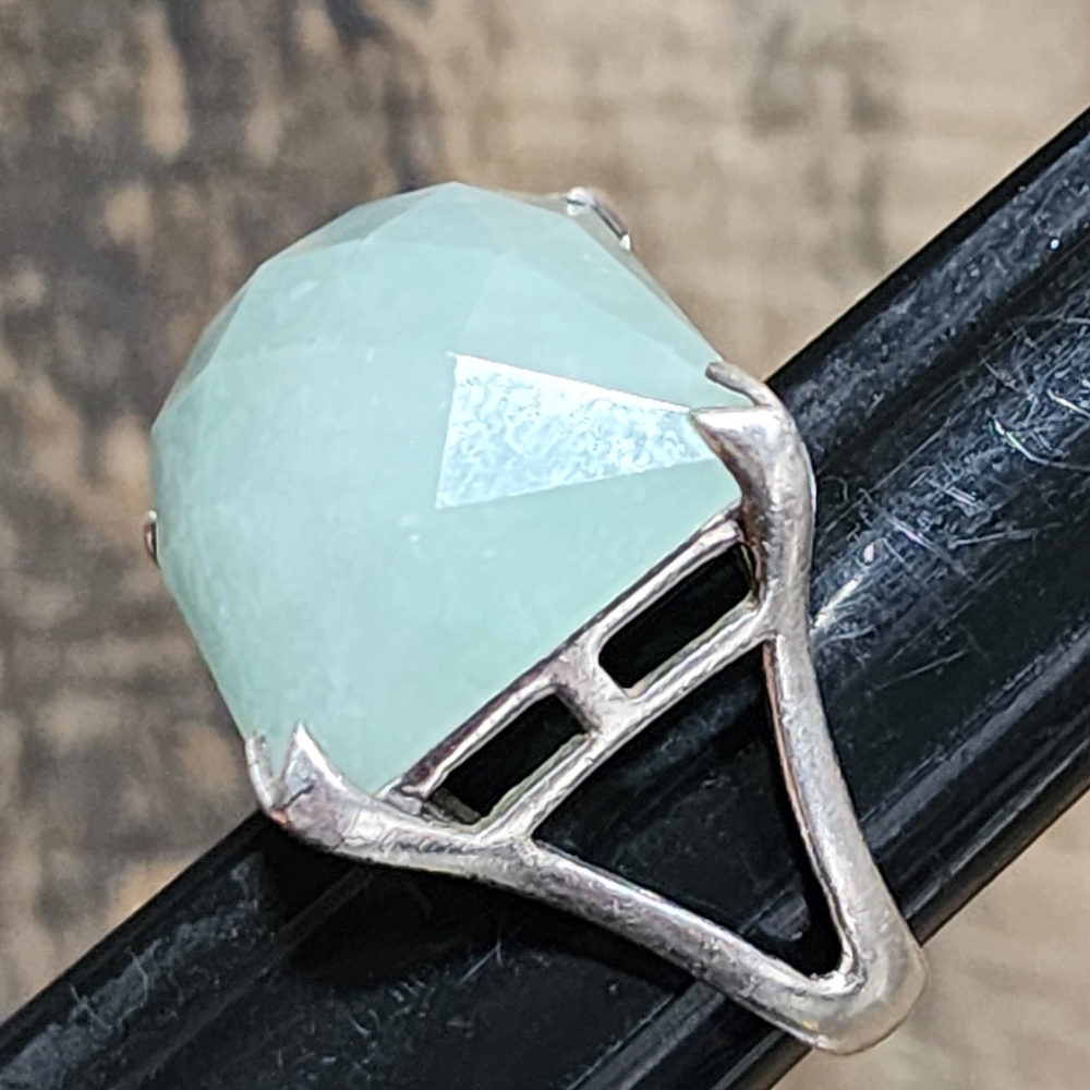 Statement Sterling Silver Chunky Ring Light Green… - image 5